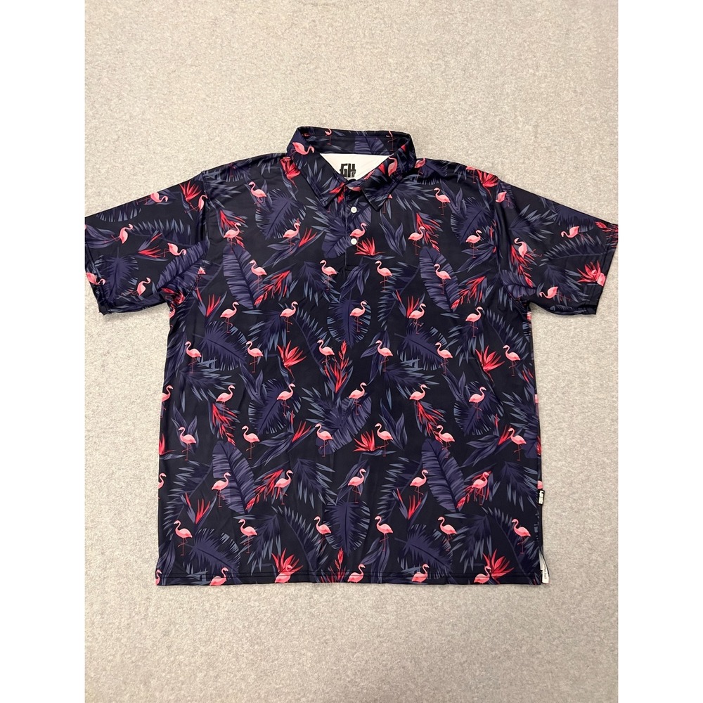 Greater‎ Half Golf Polo Shirt Men's XXL Flamingo AOP Stretch Wicking Performance
